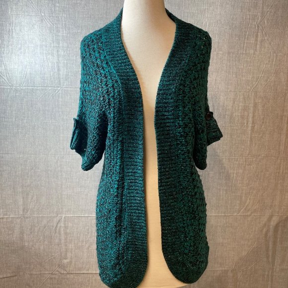 Cato Women Large Short Sleeve Sweater Open Front Roll Tab Decorative Sleeve - Picture 5 of 14